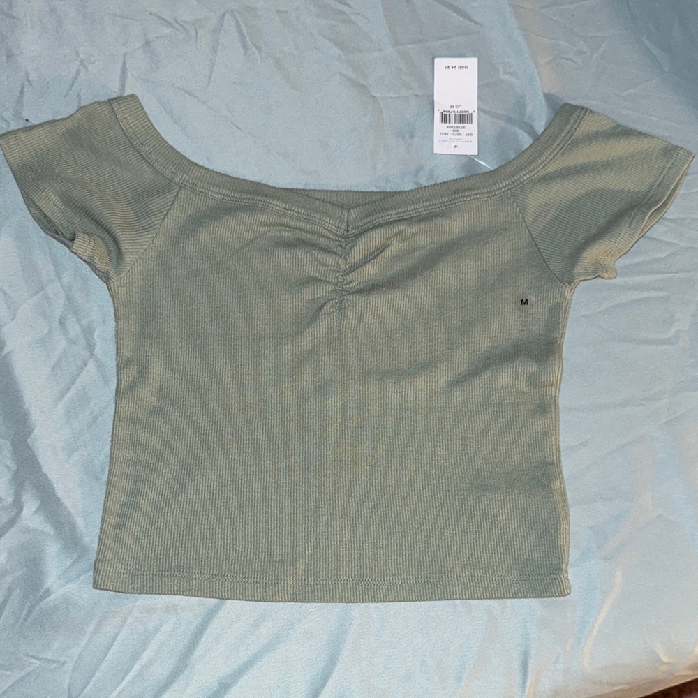 American Eagle Outfitters Sage Off-Shoulder Crop Top